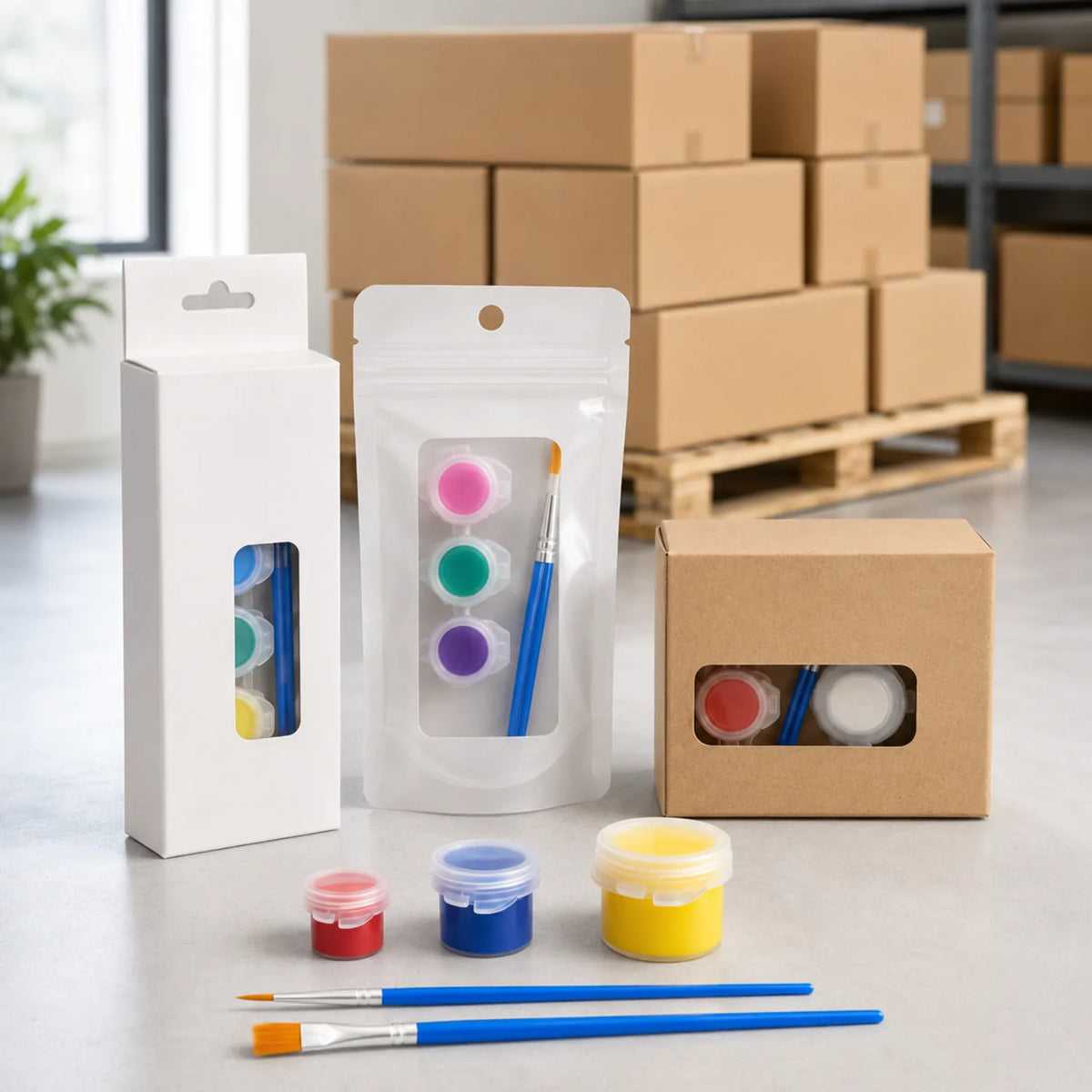 12-Color Acrylic Paint Pots with Brushes - image ECM