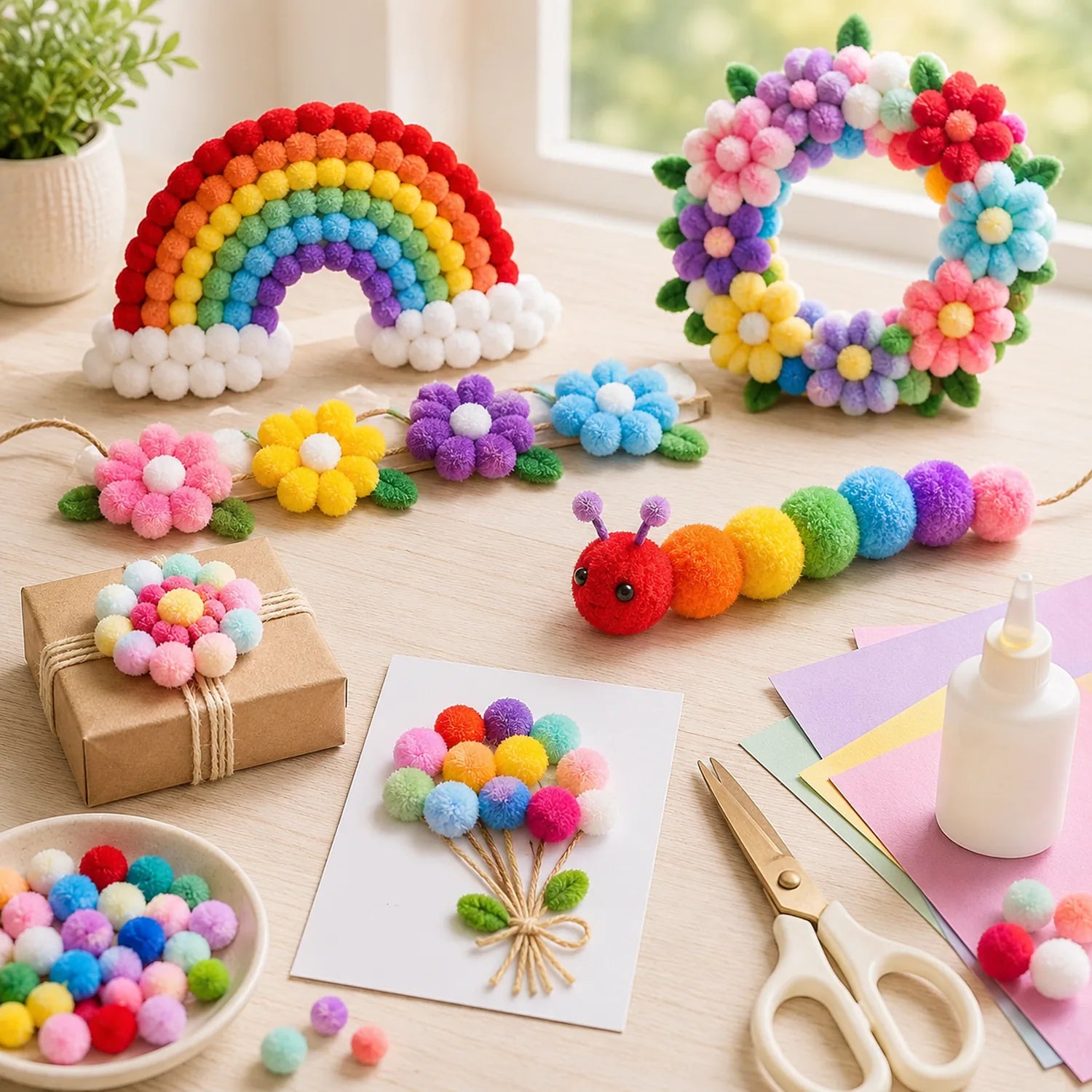 Rainbow Craft Pom Poms - image ACC
