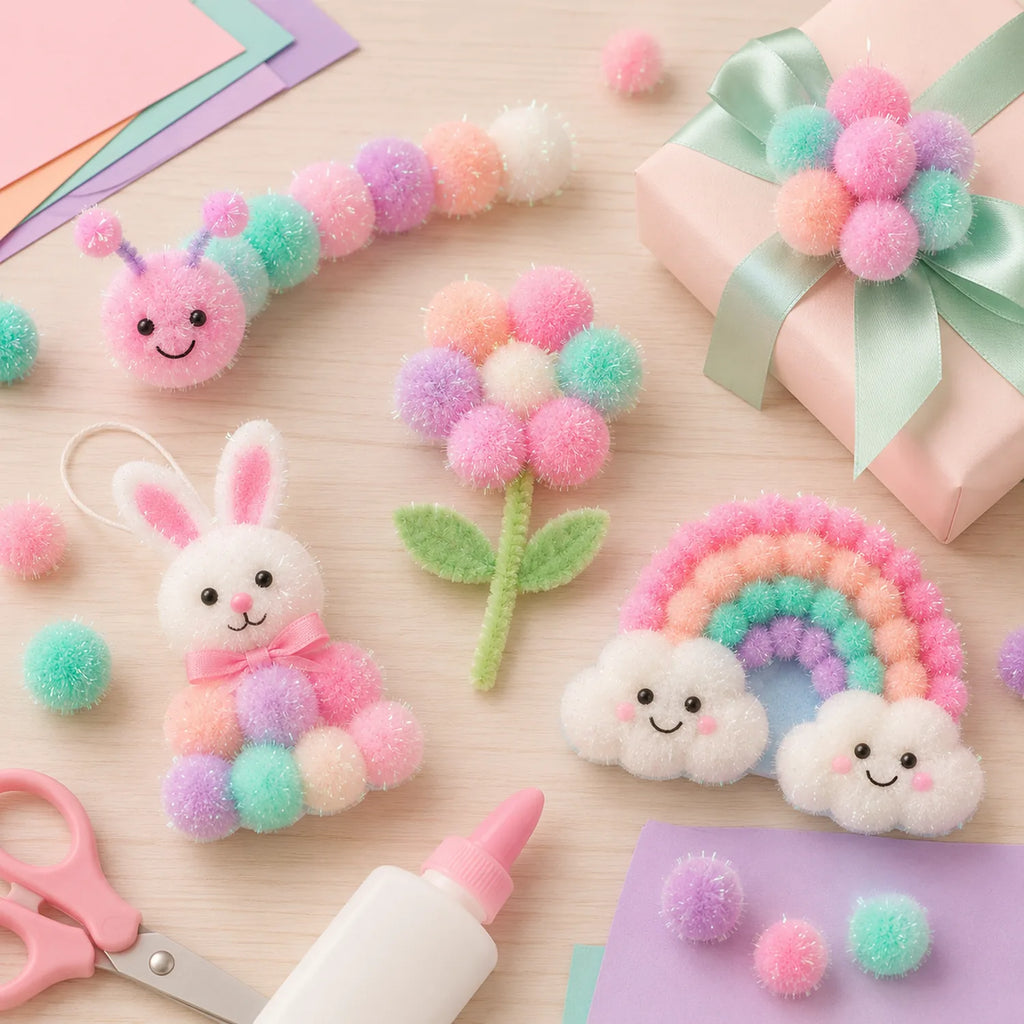 Pastel Glitter Pom Poms - image ACC
