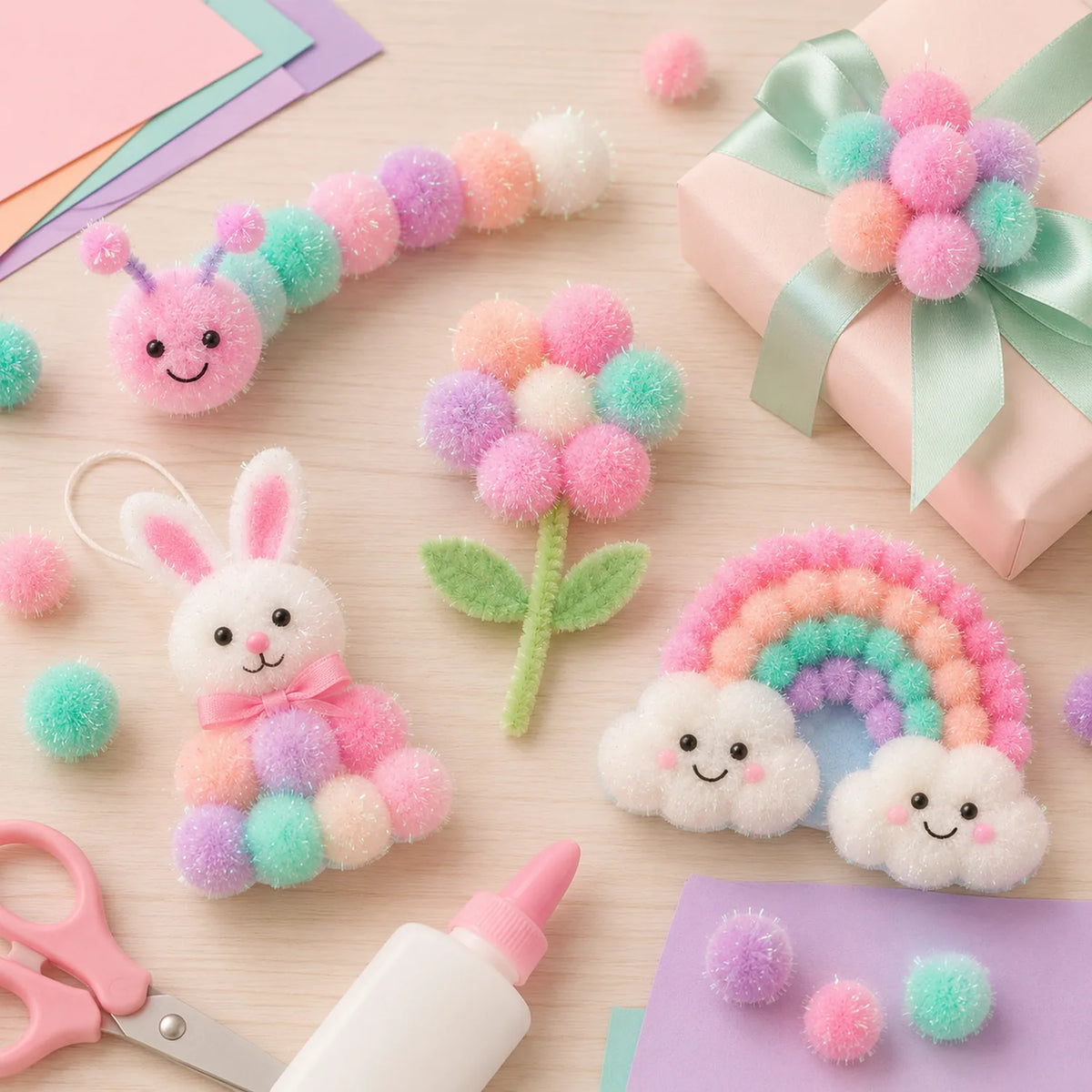 Pastel Glitter Pom Poms - image ACC