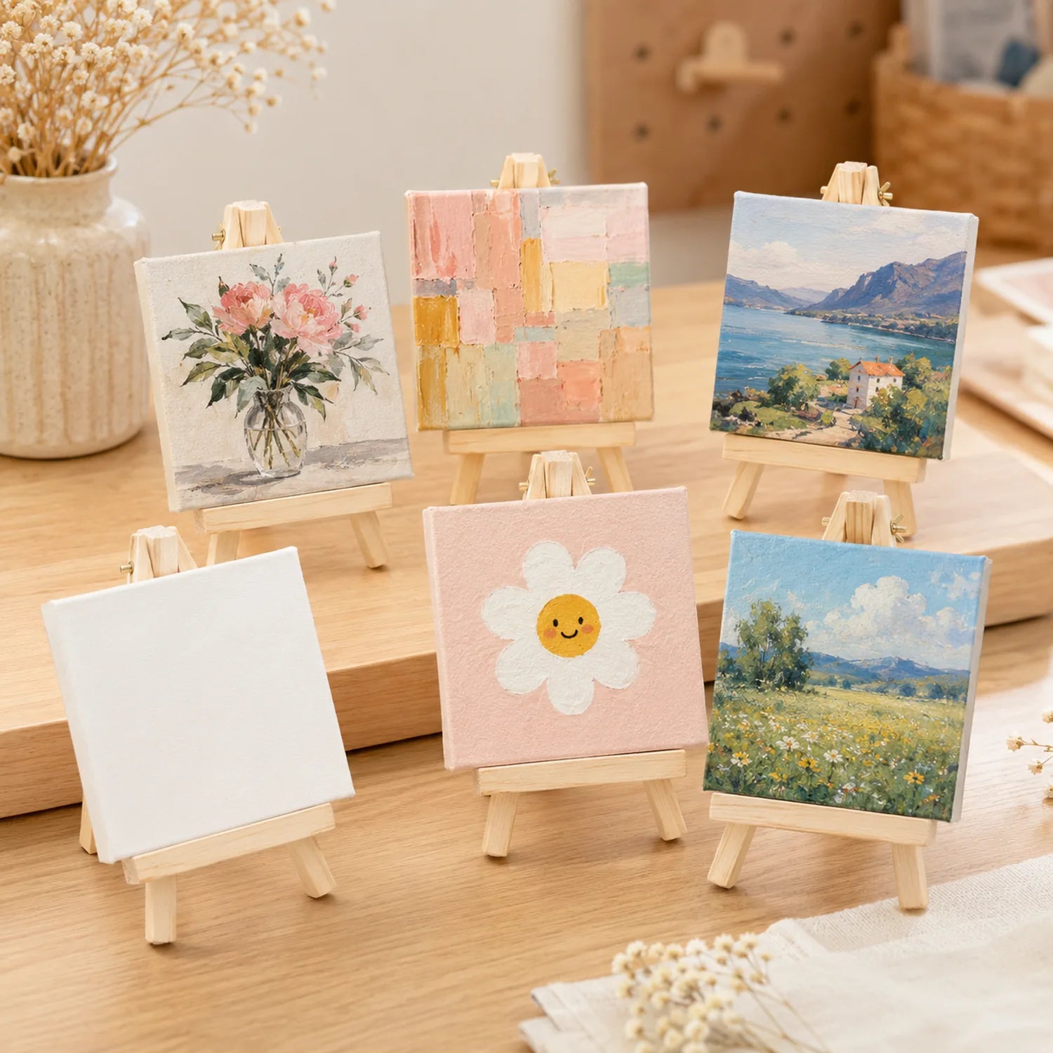 Mini Wooden Easel Canvas Set - image EASEL