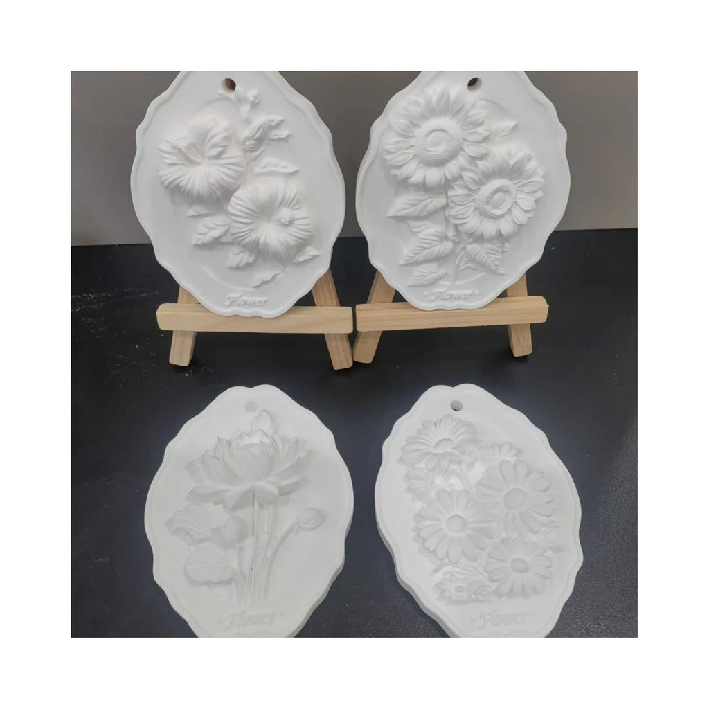 Plaster Flower Plaque + Mini Easel (4 pcs) - image 01