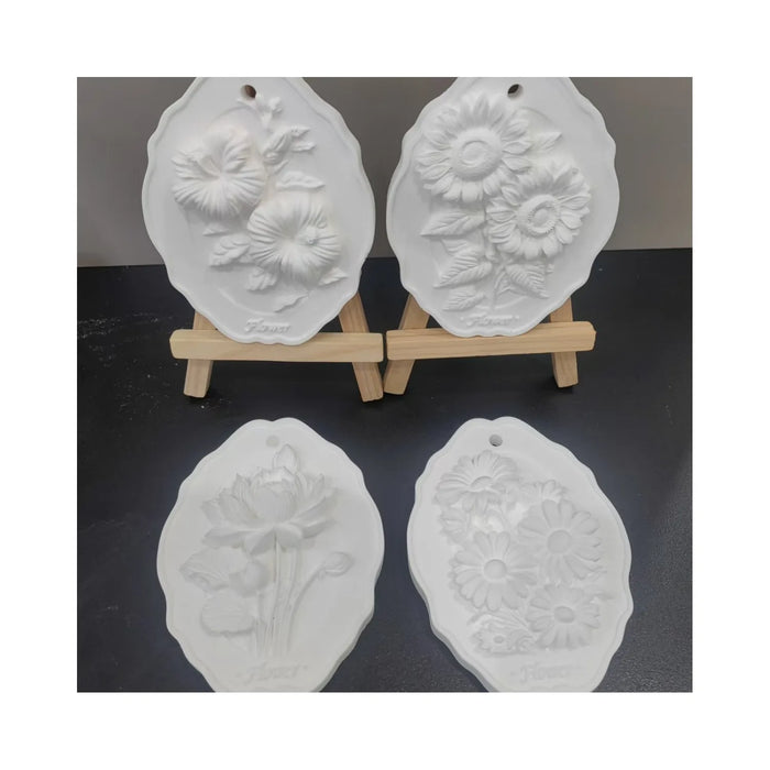 Plaster Flower Plaque + Mini Easel (4 pcs) - image 01