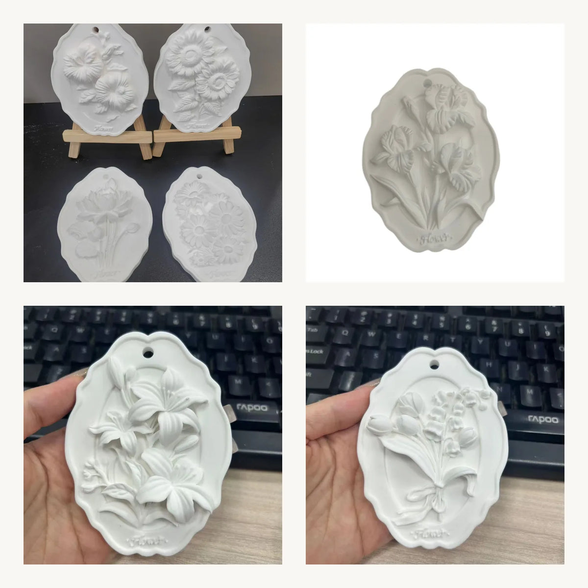 Plaster Flower Plaque + Mini Easel (4 pcs) - image 02