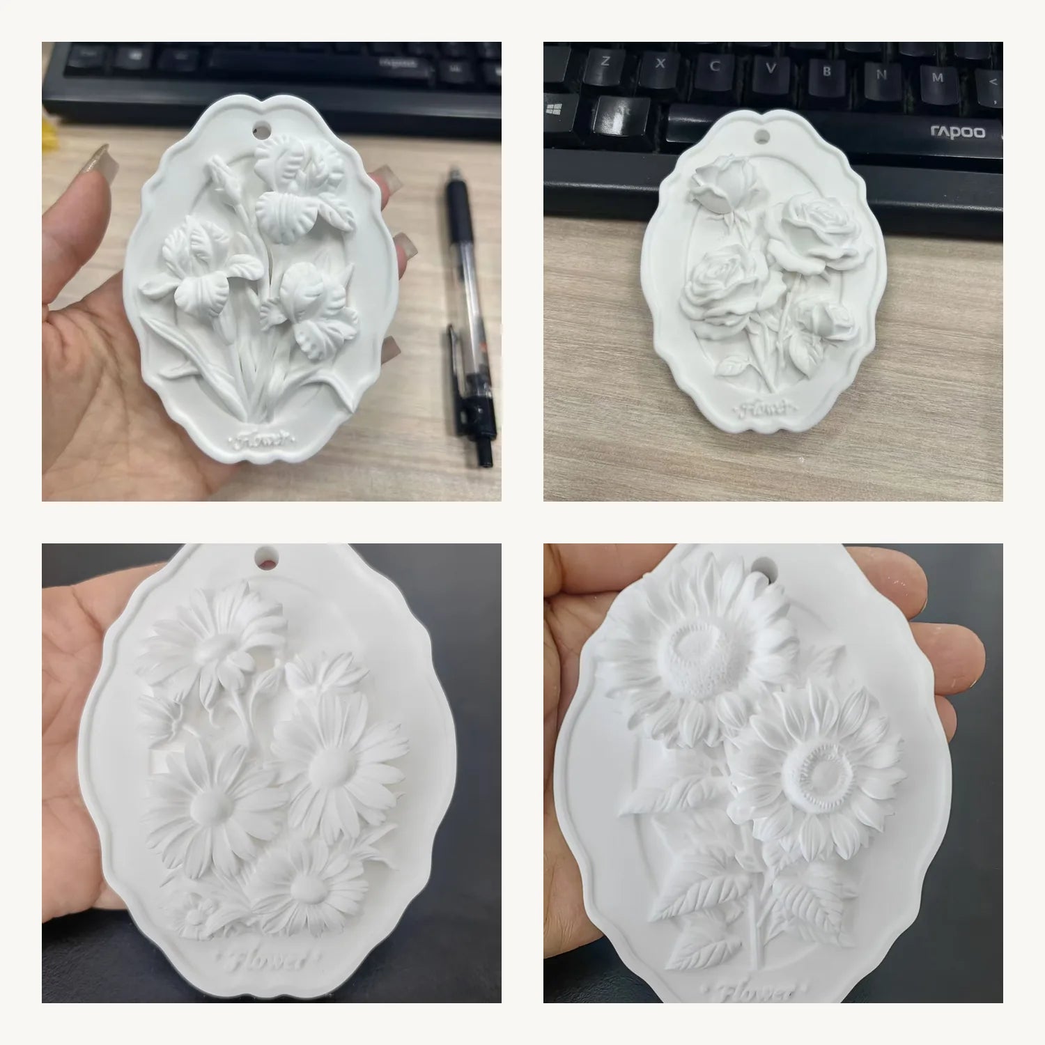 Plaster Flower Plaque + Mini Easel (4 pcs) - image 03