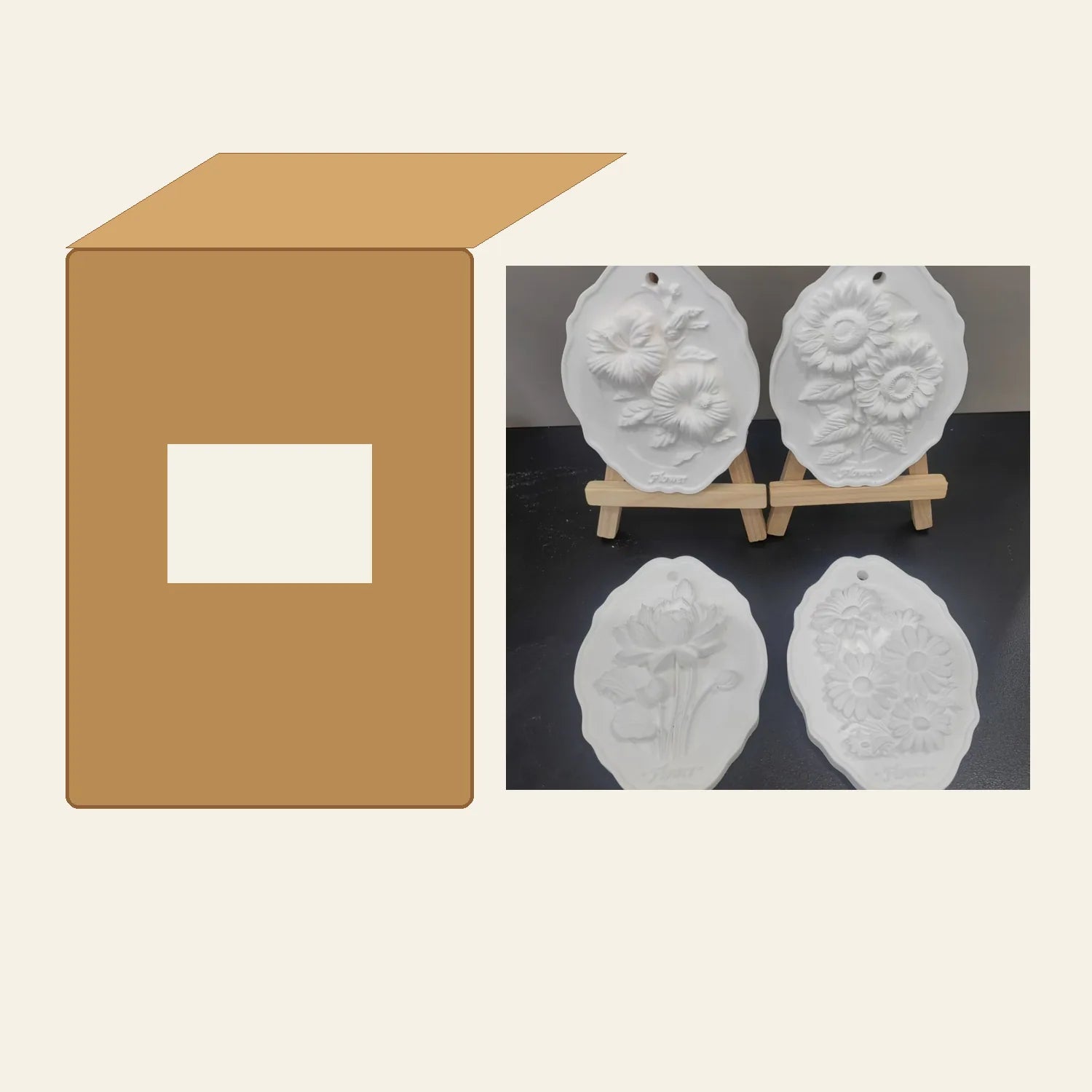 Plaster Flower Plaque + Mini Easel (4 pcs) - image 06