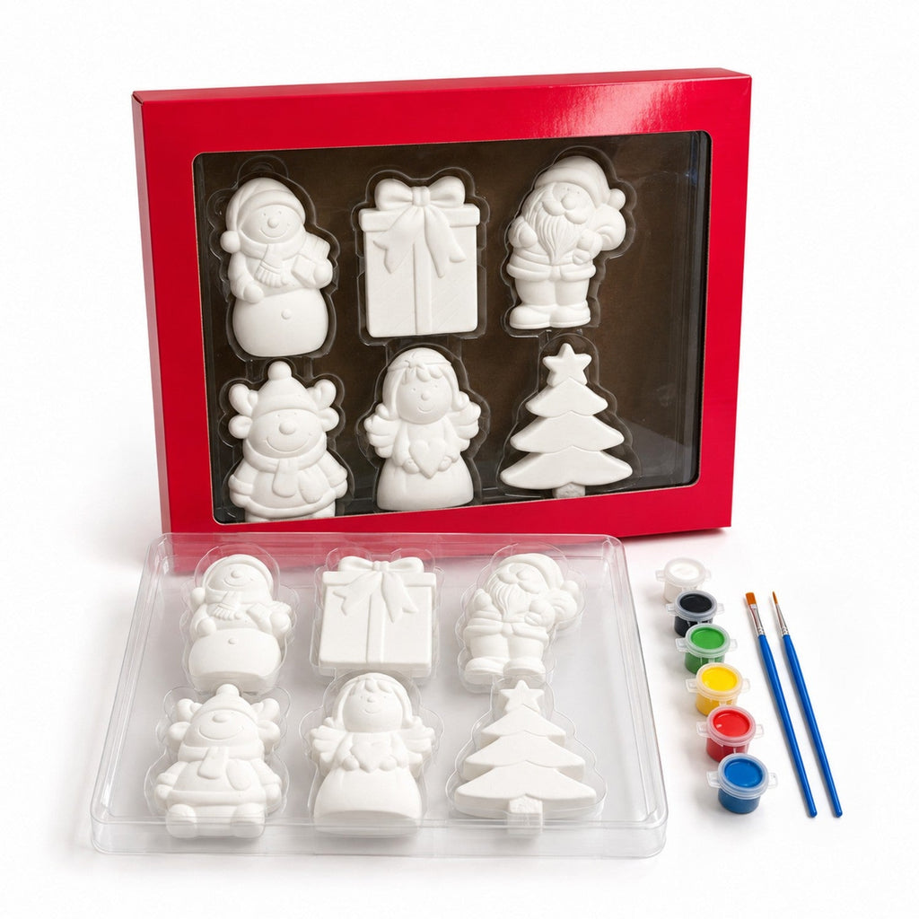 Christmas 6PC Plaster Painting Set - Premium DIY Ceramic Ornament Kit for Wholesale
