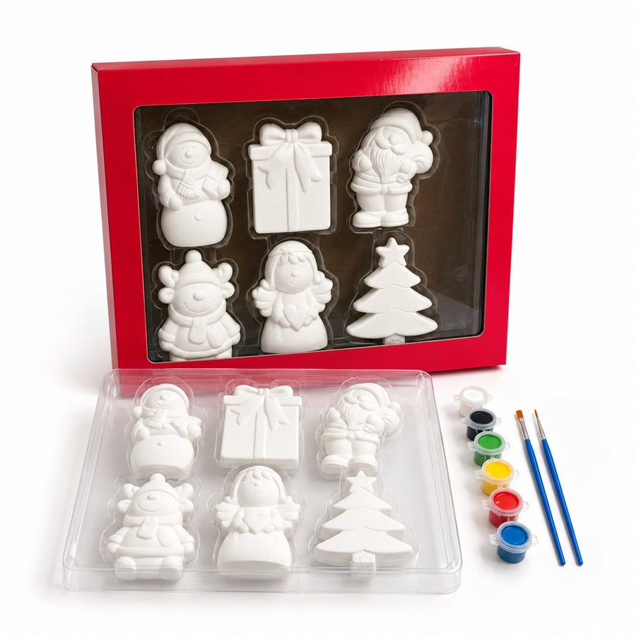 Christmas 6PC Plaster Painting Set - Premium DIY Ceramic Ornament Kit for Wholesale