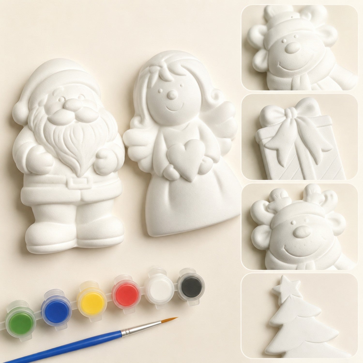 Christmas 6PC Plaster Painting Set - Premium DIY Ceramic Ornament Kit for Wholesale