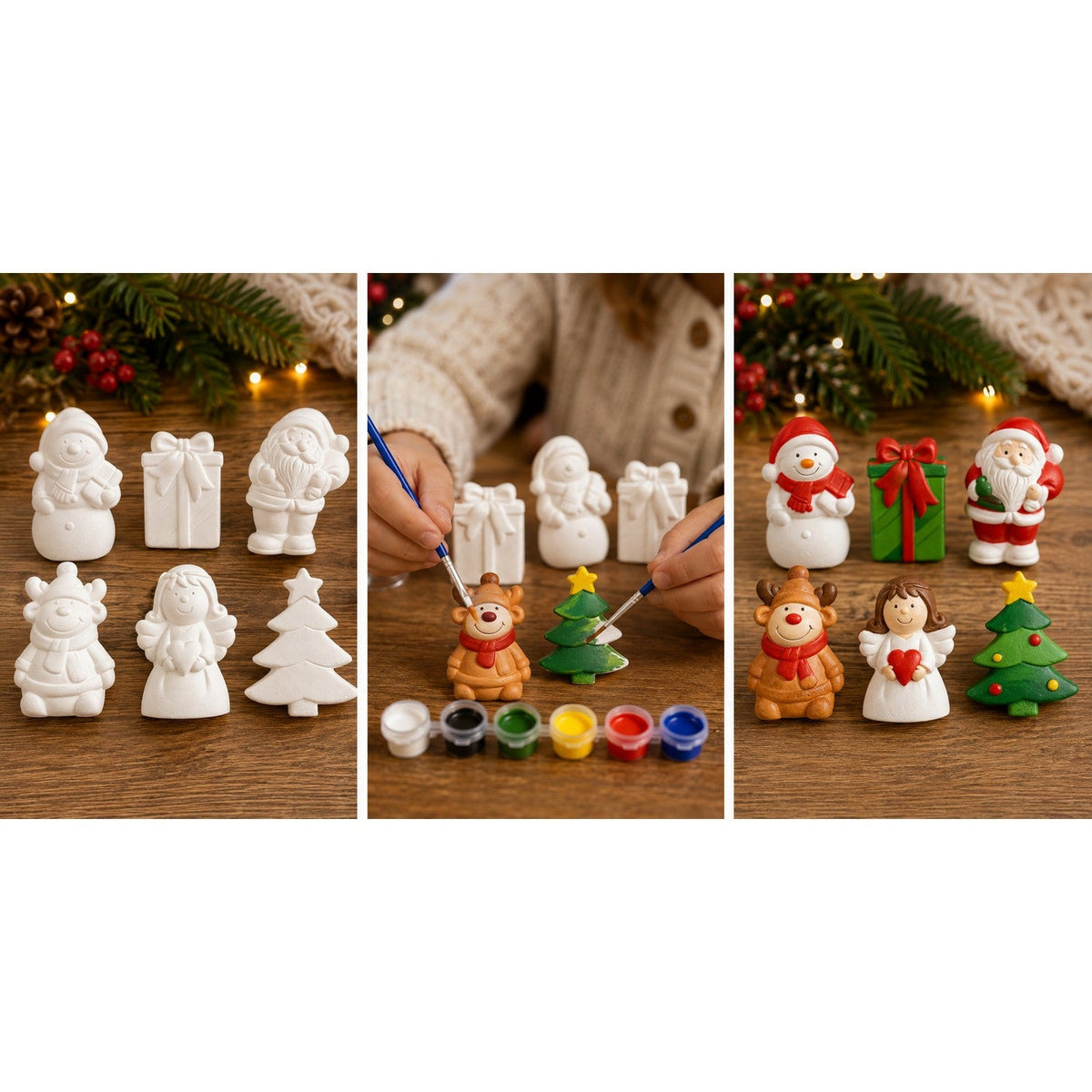 Christmas 6PC Plaster Painting Set - Premium DIY Ceramic Ornament Kit for Wholesale
