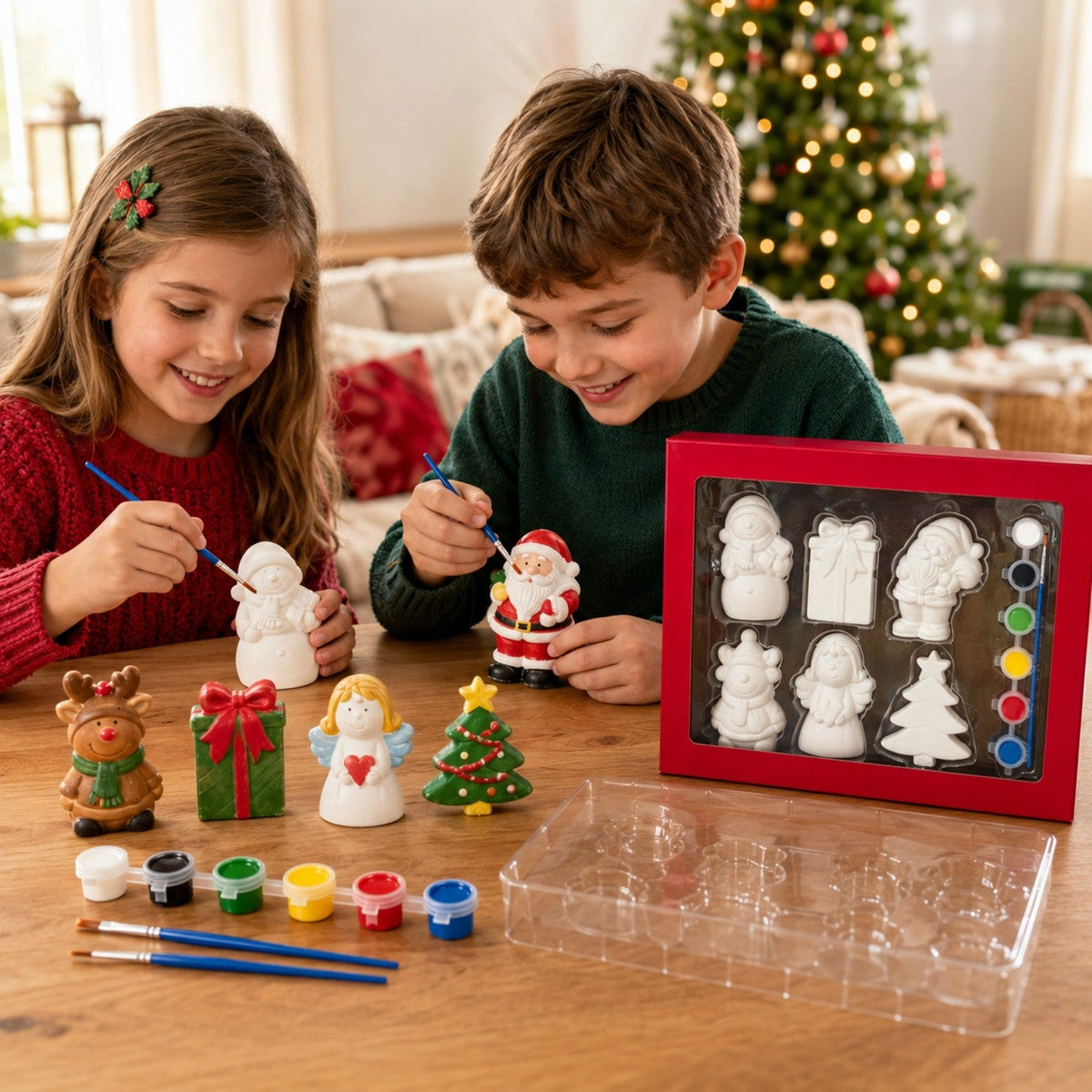 Christmas 6PC Plaster Painting Set - Premium DIY Ceramic Ornament Kit for Wholesale