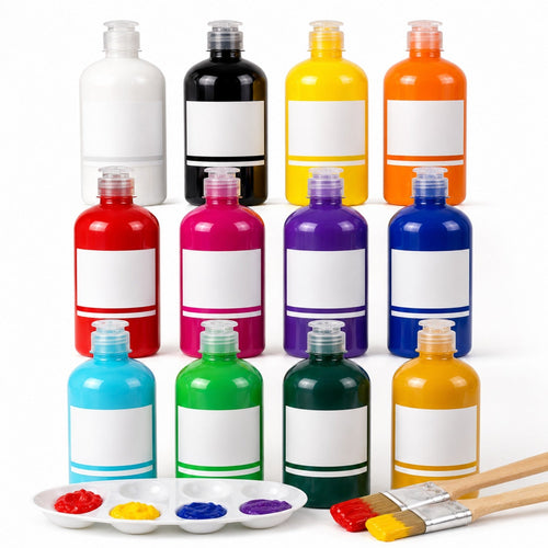 12-Color 500ml Acrylic Paint Bottles - Premium Bulk Acrylic Paints for Wholesale