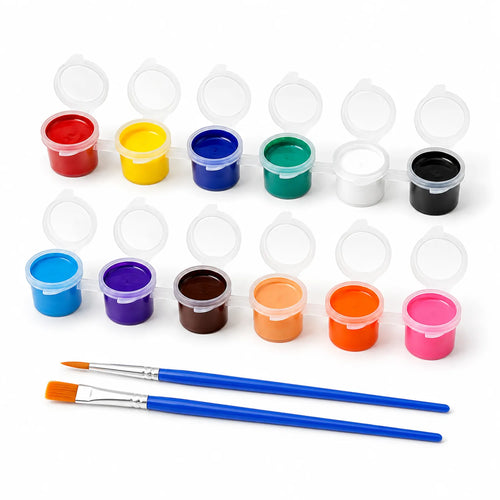 12-Color Acrylic Paint Pots with Brushes - image ECM