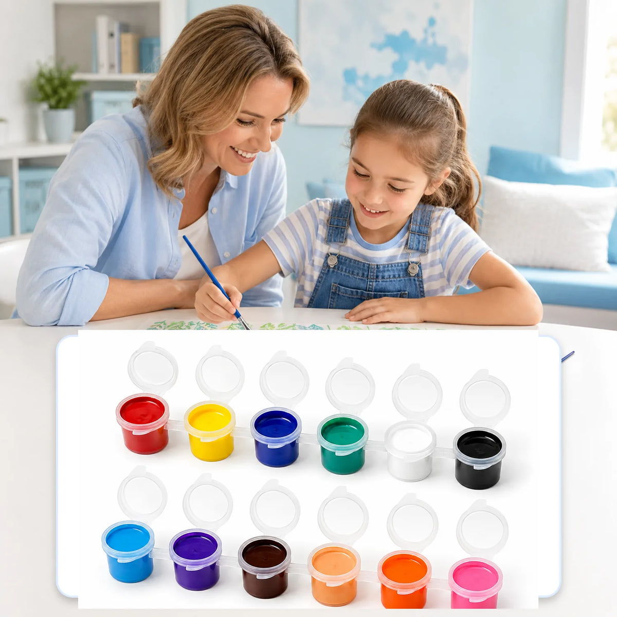 12-Color Acrylic Paint Pots with Brushes - image ECM