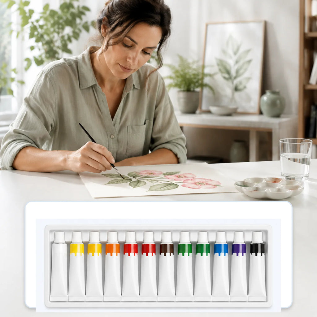 12-Color 6ml Watercolor Tube Paint Set - image ECM