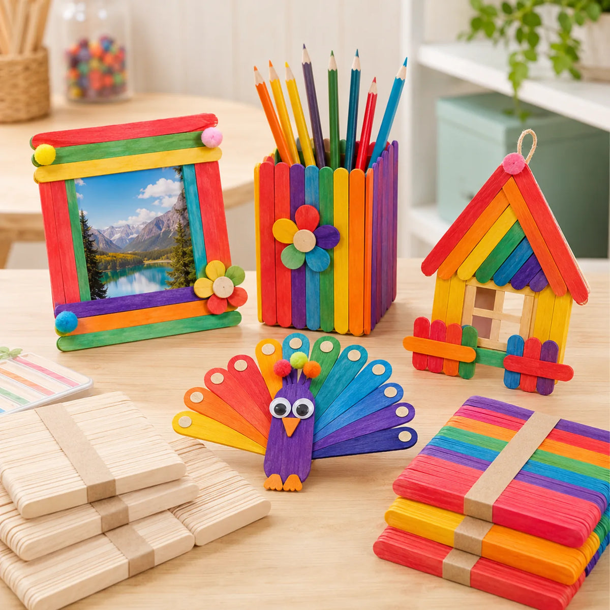 Natural Wood Colored Craft Sticks - image WOOD